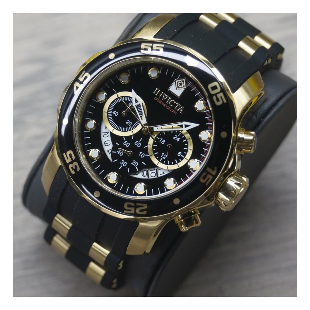 Invicta Pro Diver cronógrafo, negro y oro con correa (6981), foto del producto