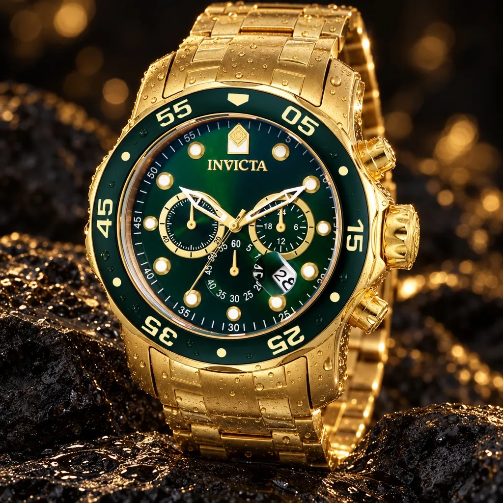 Invicta Pro Diver cronógrafo, oro con esfera verde (0075)