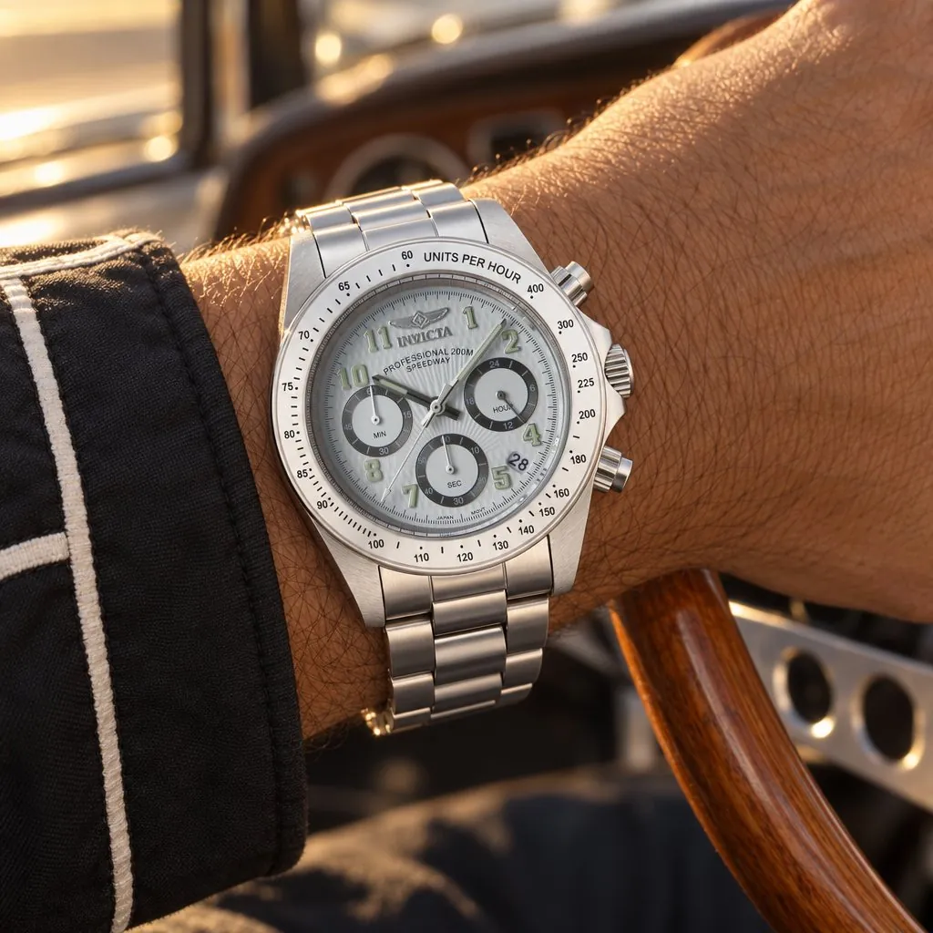 Invicta Speedway cronógrafo, acero con esfera blanca (17023) en la muñeca